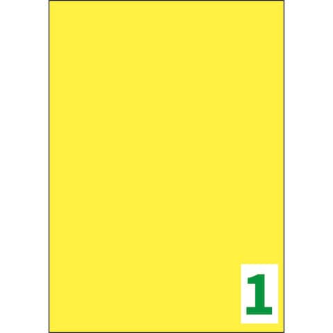 Etichette giallo fluorescente permanenti Tico laser/inkjet 1 et./foglio conf. 70+10 ff OMAGGIO 210x297 mm